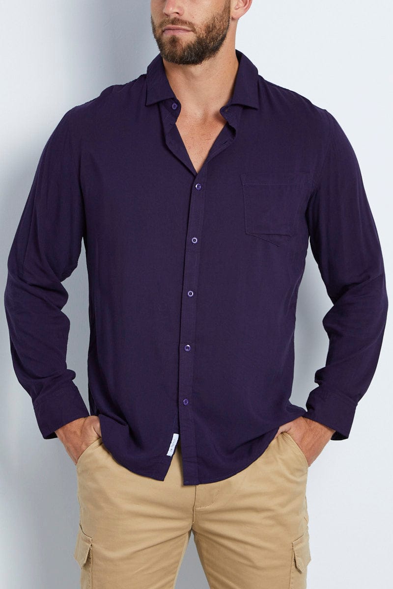 Blue Rayon Shirt Long Sleeve Relaxed Fit