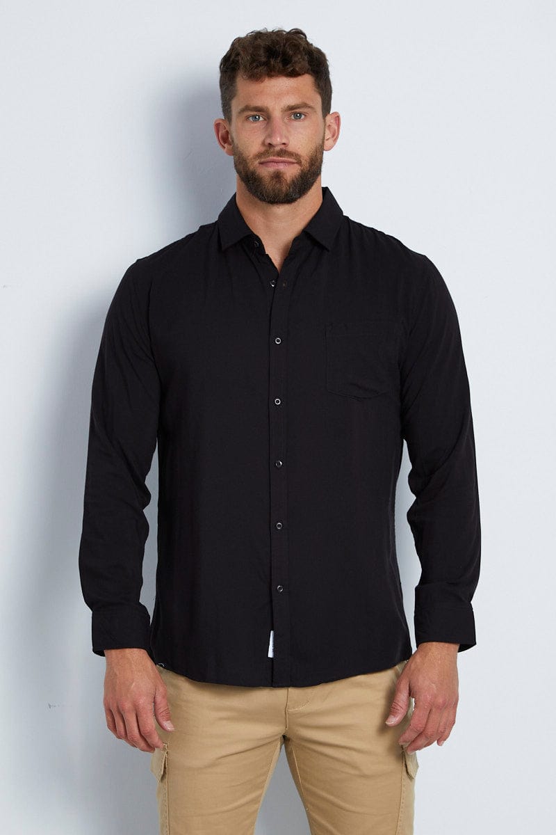 Black Rayon Shirt Long Sleeve Relaxed Fit