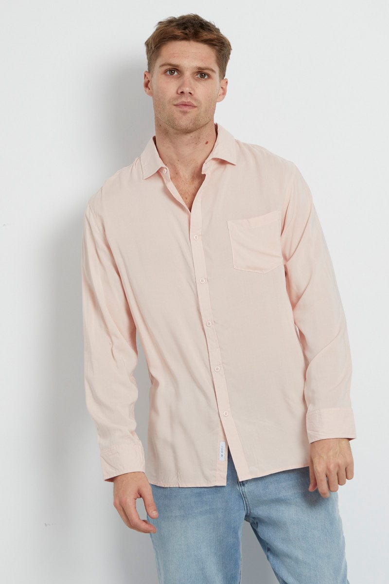 Pink Rayon Shirt Long Sleeve Relaxed Fit