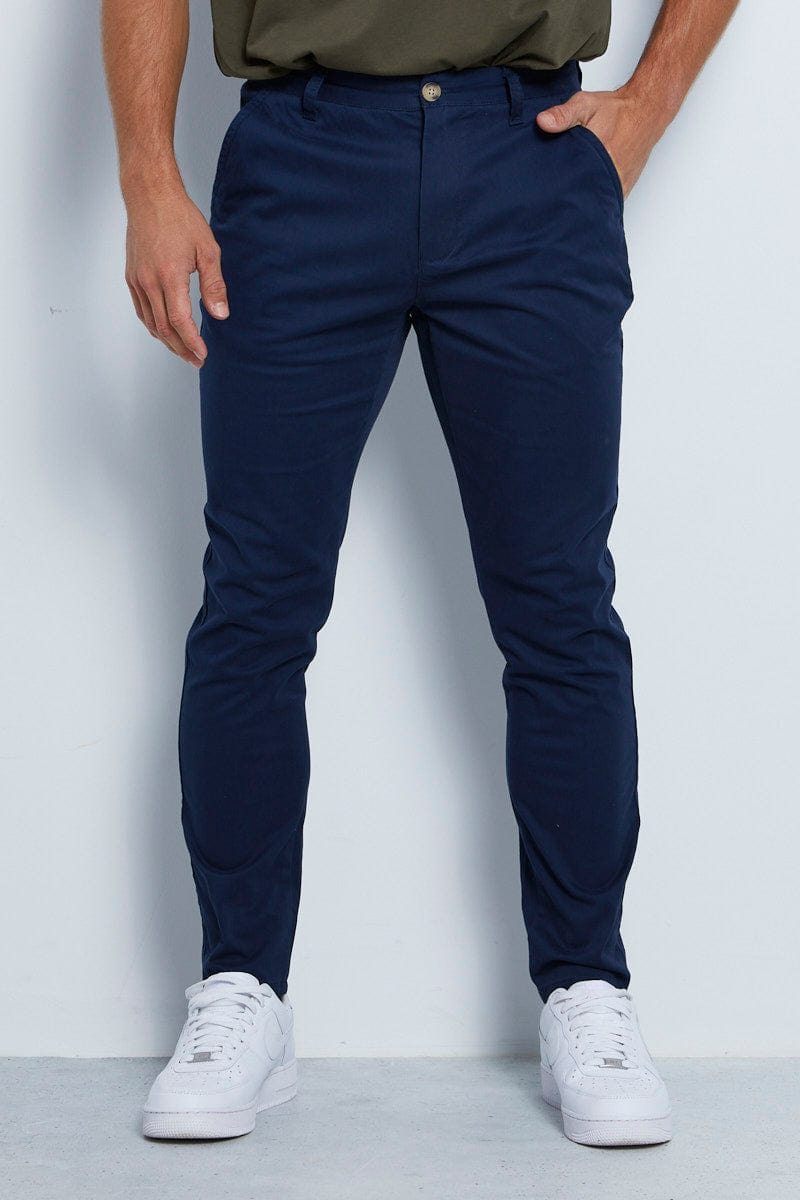 Blue Chino Pant Slim Fit Cotton Stretch - Main Image