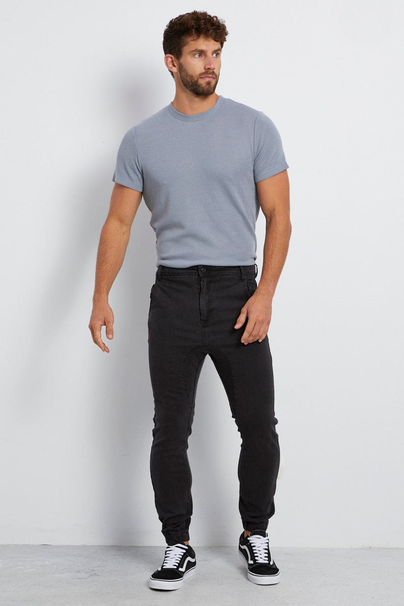 JEANS Black Denim Jogger Tapered Fit Cotton Stretch for Women by Ally