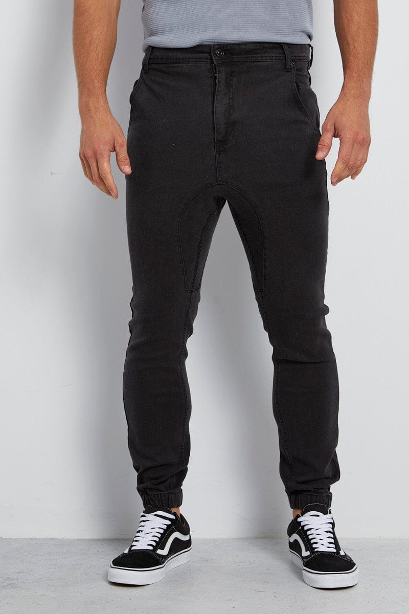 JEANS Black Denim Jogger Tapered Fit Cotton Stretch for Women by Ally