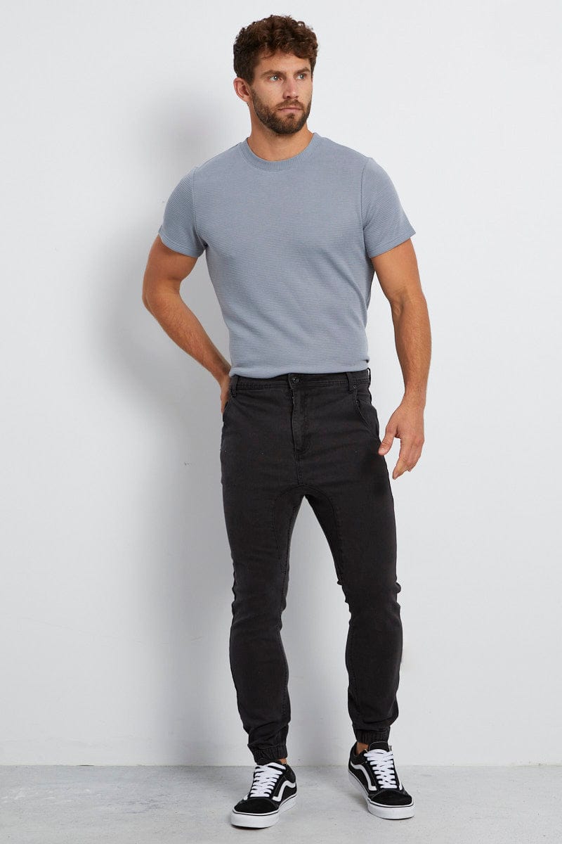 JEANS Black Denim Jogger Tapered Fit Cotton Stretch for Women by Ally