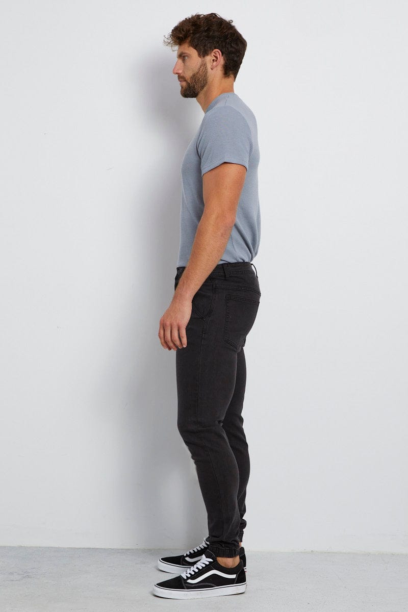 JEANS Black Denim Jogger Tapered Fit Cotton Stretch for Women by Ally