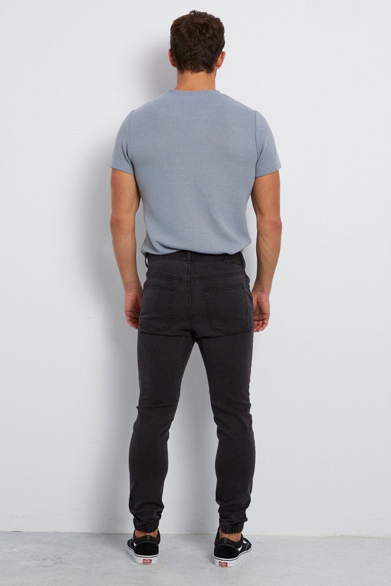 JEANS Black Denim Jogger Tapered Fit Cotton Stretch for Women by Ally