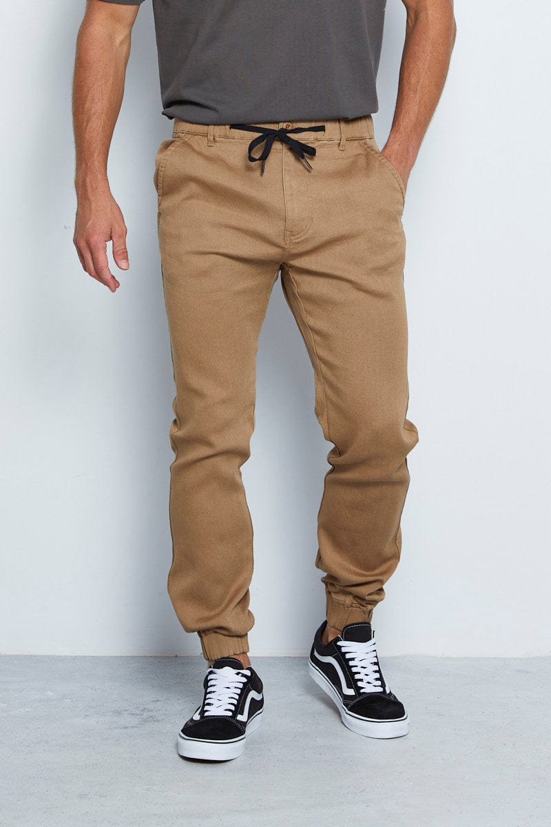 JOGGER Brown Casual Chino Cuffed Hem Cotton Stretch for Women by Ally