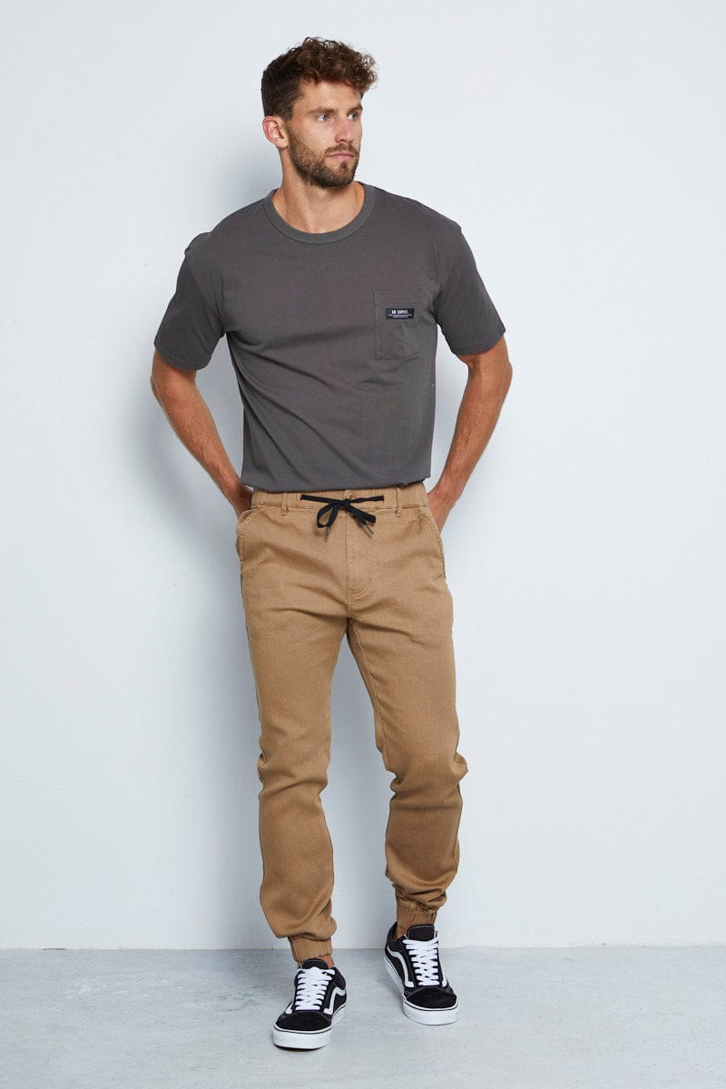 JOGGER Brown Casual Chino Cuffed Hem Cotton Stretch for Women by Ally