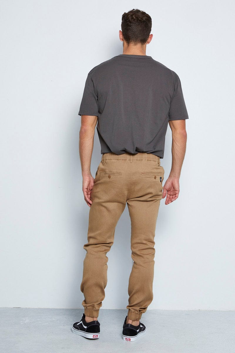 JOGGER Brown Casual Chino Cuffed Hem Cotton Stretch for Women by Ally