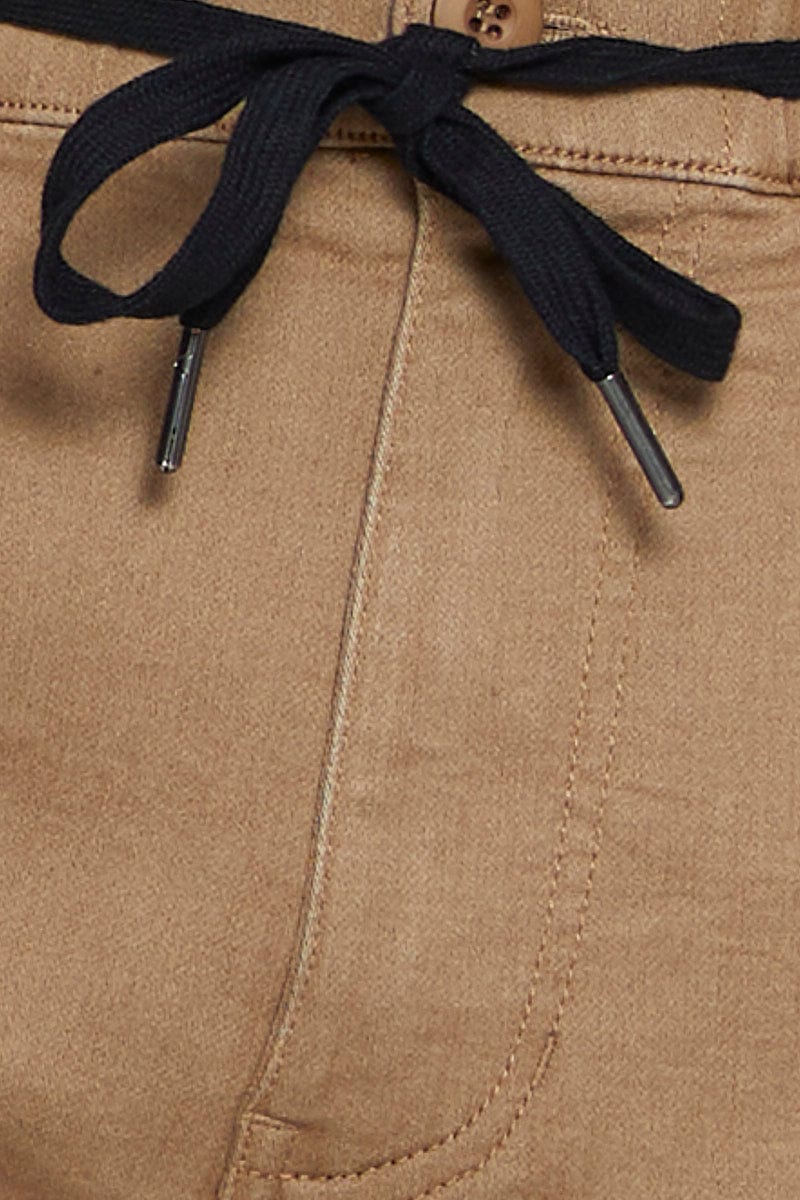 JOGGER Brown Casual Chino Cuffed Hem Cotton Stretch for Women by Ally