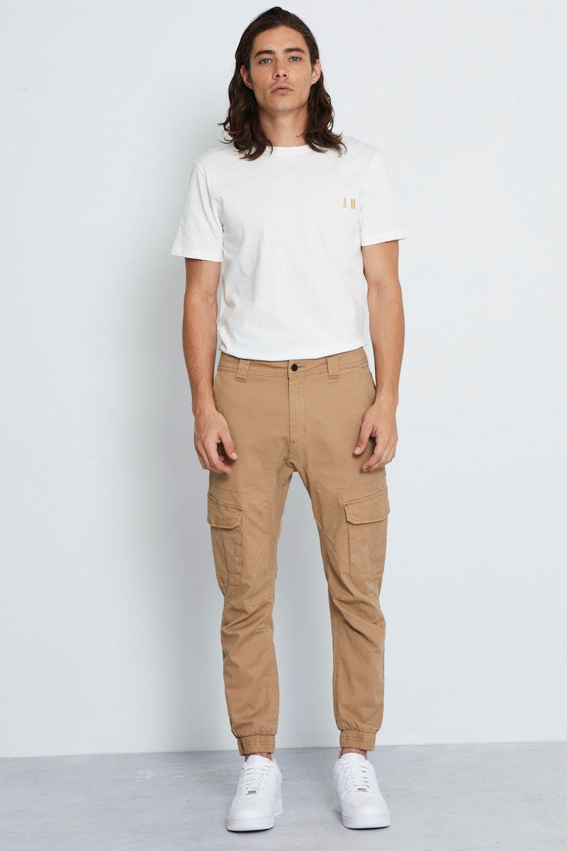 JOGGER Camel Utility Jogger Cotton Stretch Cargo Slim Fit for Women by Ally