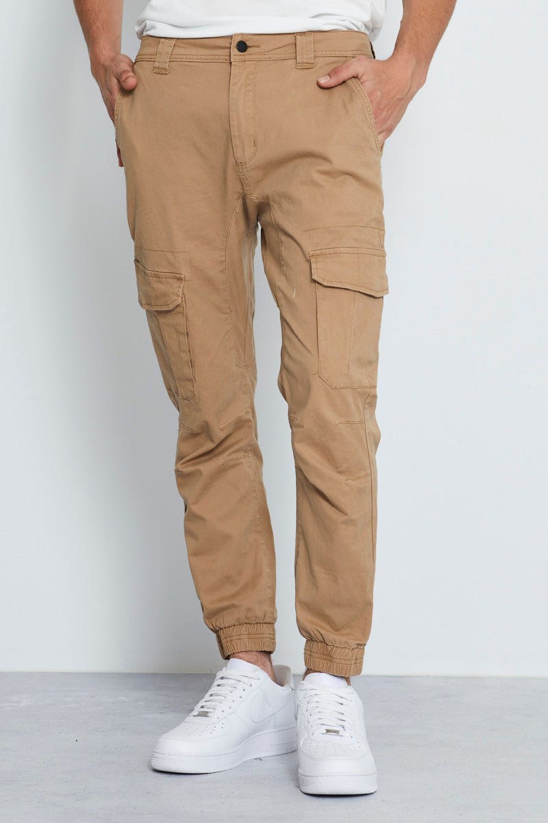 JOGGER Camel Utility Jogger Cotton Stretch Cargo Slim Fit for Women by Ally