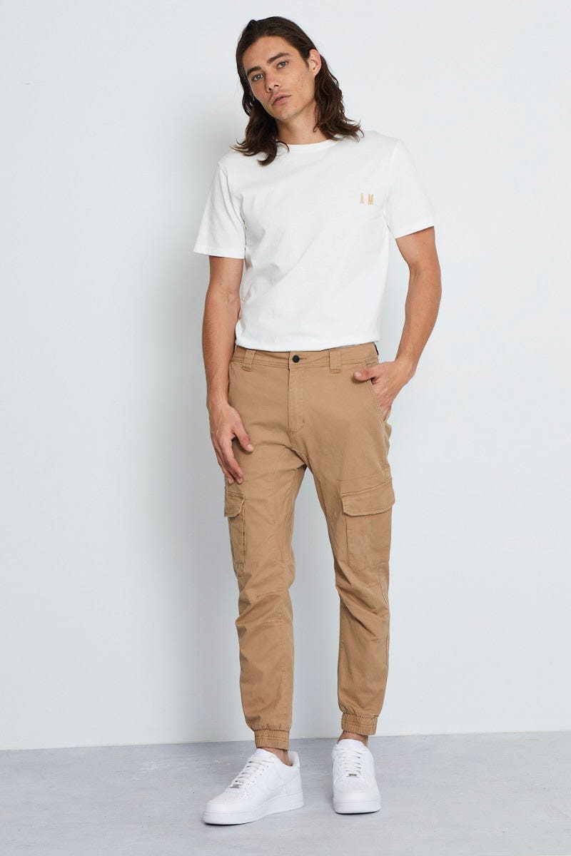 JOGGER Camel Utility Jogger Cotton Stretch Cargo Slim Fit for Women by Ally