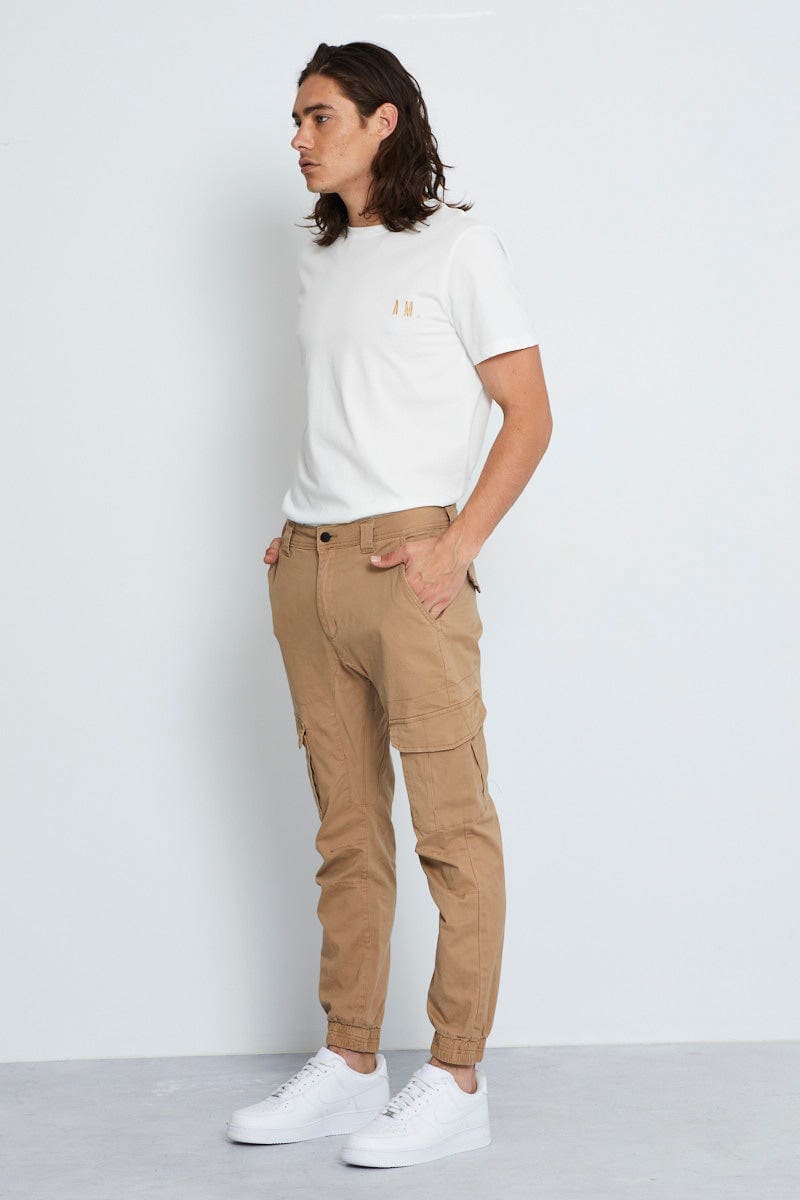 JOGGER Camel Utility Jogger Cotton Stretch Cargo Slim Fit for Women by Ally