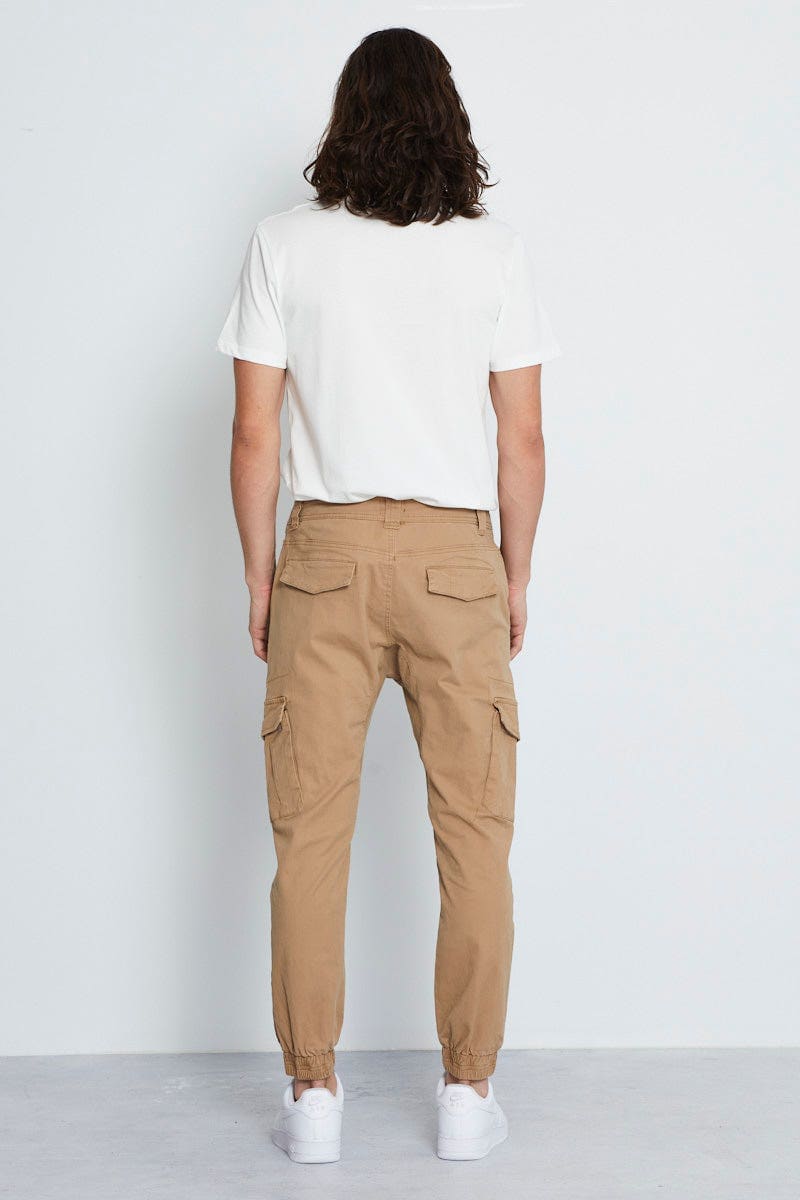 JOGGER Camel Utility Jogger Cotton Stretch Cargo Slim Fit for Women by Ally