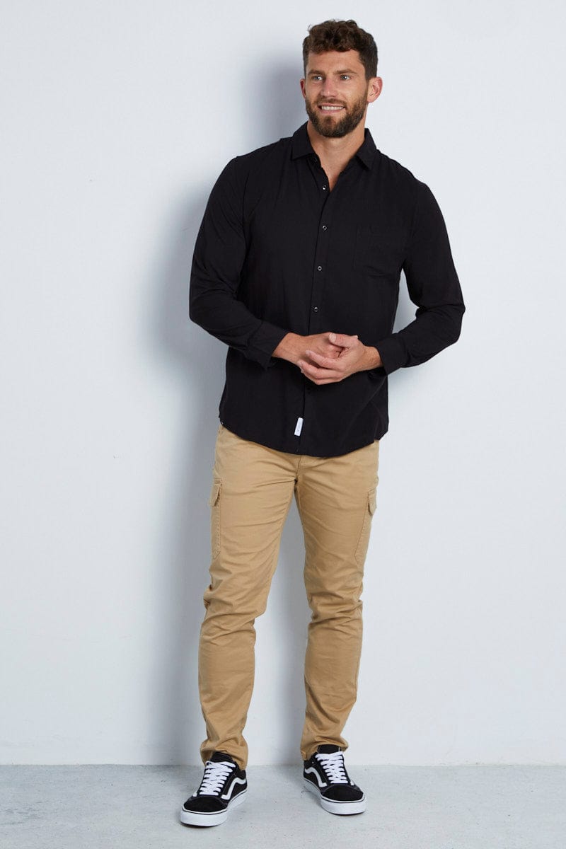LONG SLEEVE Black Rayon Shirt Long Sleeve Relaxed Fit for Women by Ally