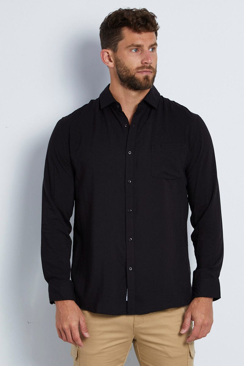 LONG SLEEVE Black Rayon Shirt Long Sleeve Relaxed Fit for Women by Ally