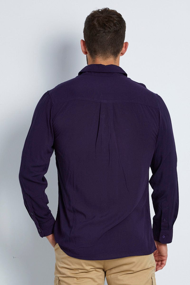 LONG SLEEVE Blue Rayon Shirt Long Sleeve Relaxed Fit for Women by Ally