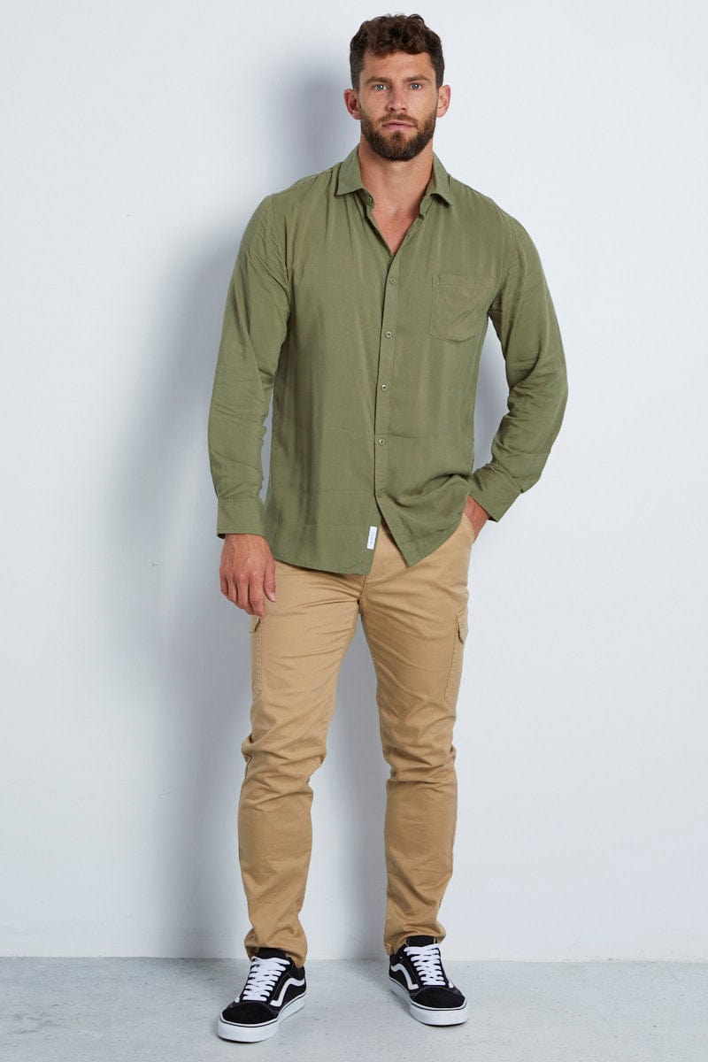 LONG SLEEVE Green Rayon Shirt Long Sleeve Relaxed Fit for Women by Ally