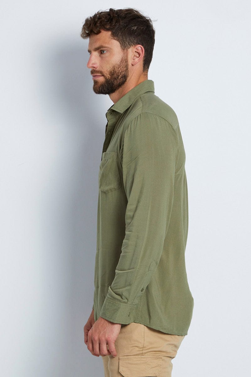LONG SLEEVE Green Rayon Shirt Long Sleeve Relaxed Fit for Women by Ally