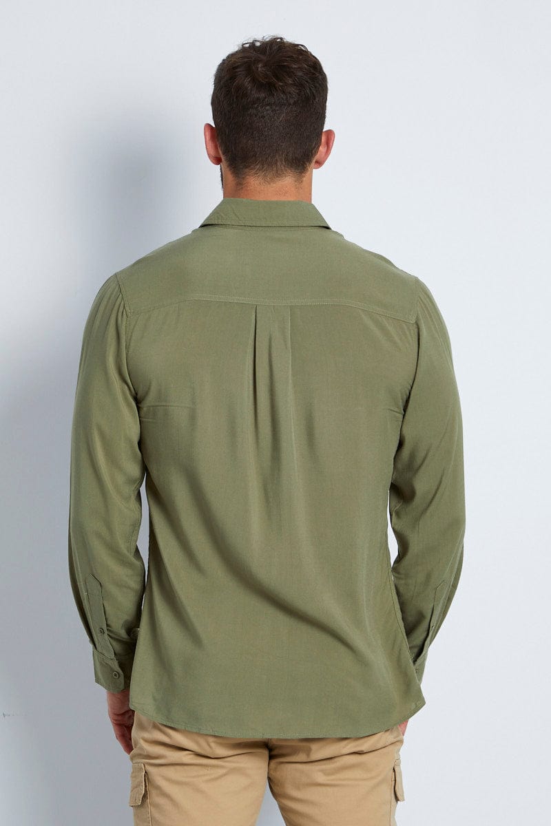 LONG SLEEVE Green Rayon Shirt Long Sleeve Relaxed Fit for Women by Ally