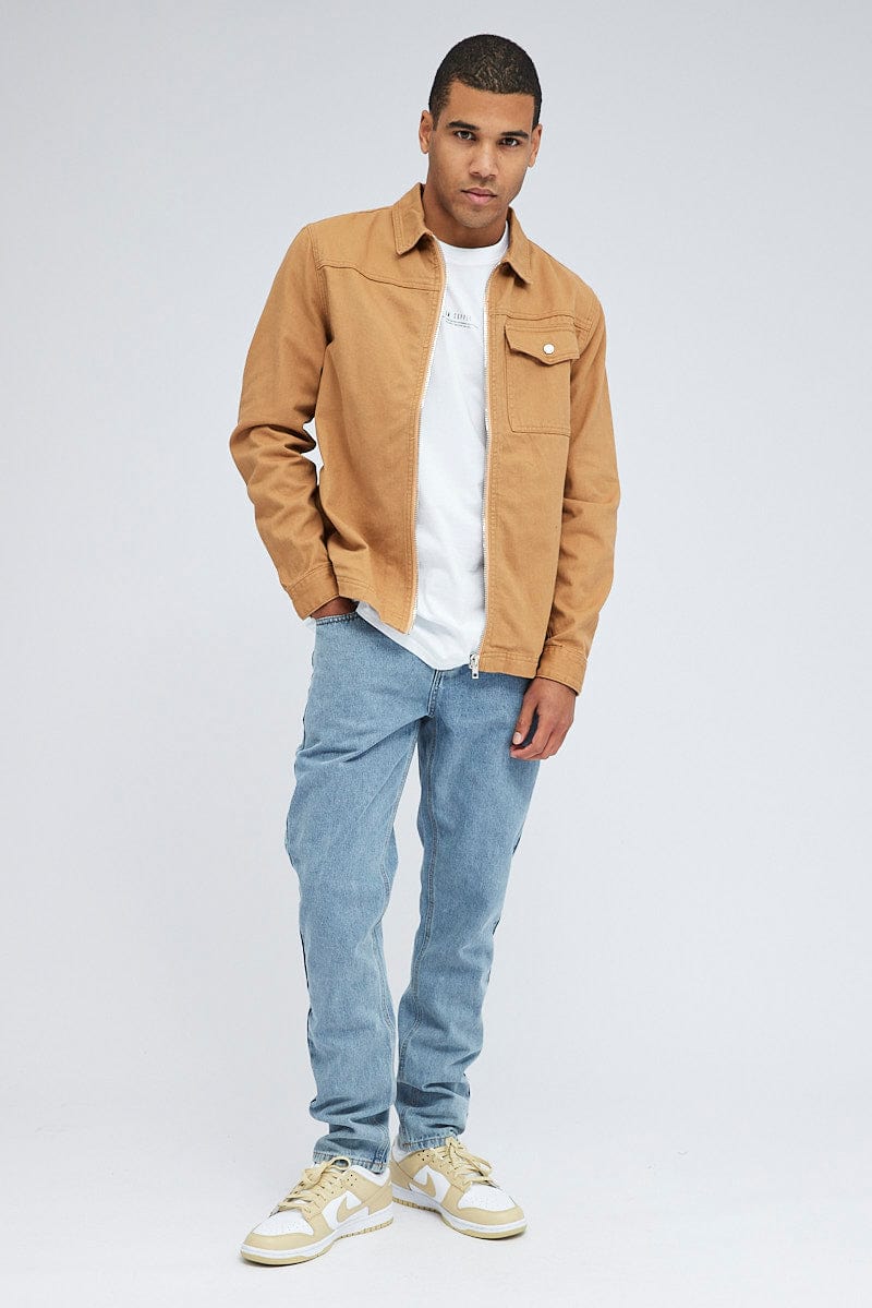 Camel Jacket Long Sleeve Collared Button Up Relaxed Fit for AM Supply