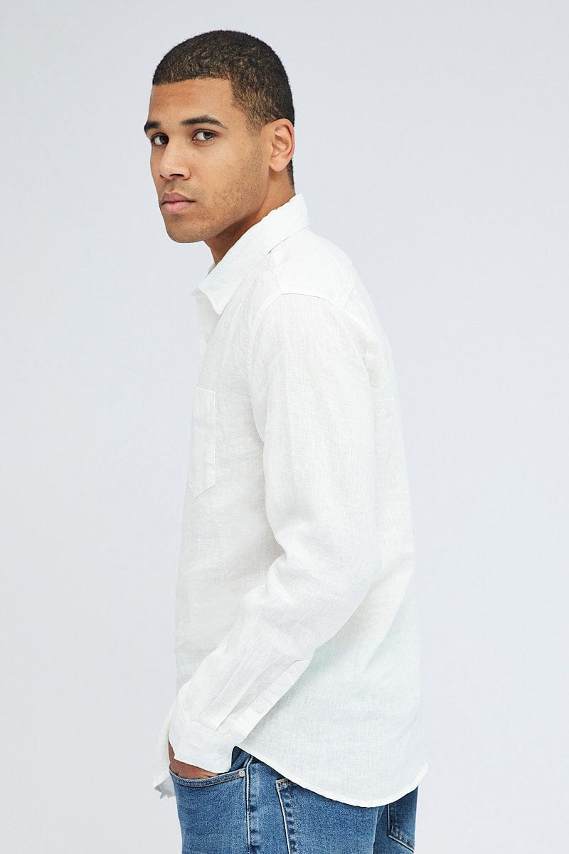 White Linen Shirt Long Sleeve Slim Fit Button Up for AM Supply