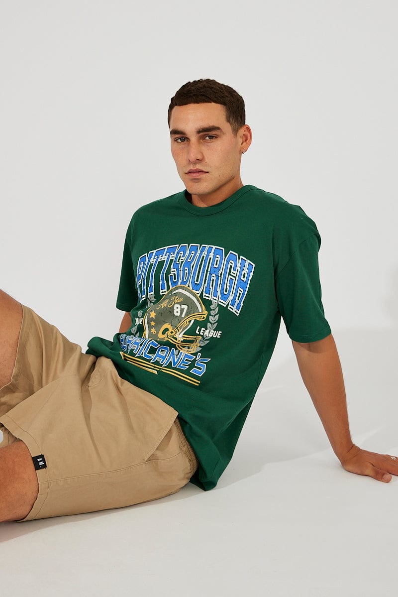 Green Graphic Tee Varsity Slogan T-shirt for AM Supply