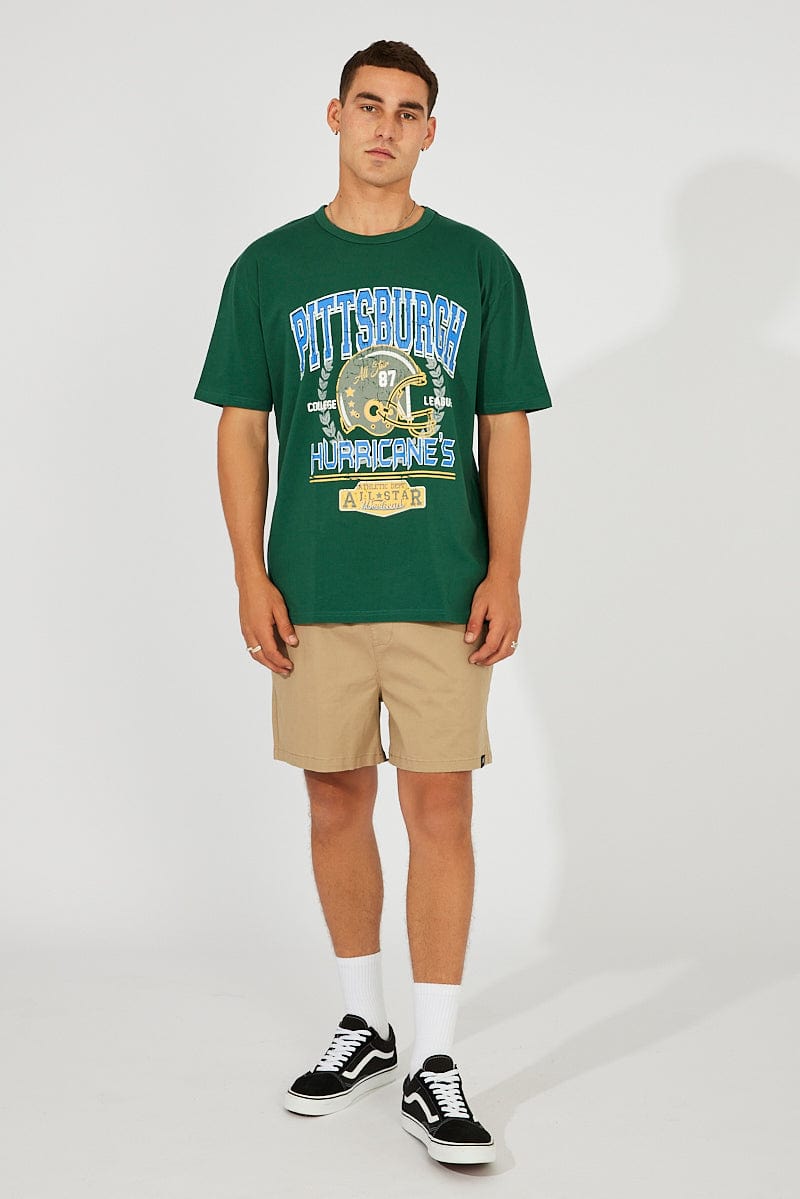 Green Graphic Tee Varsity Slogan T-shirt for AM Supply
