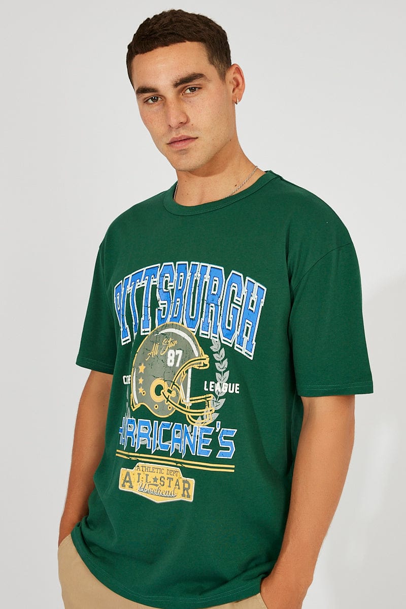 Green Graphic Tee Varsity Slogan T-shirt for AM Supply