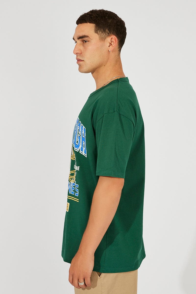 Green Graphic Tee Varsity Slogan T-shirt for AM Supply