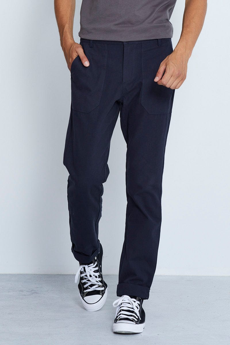 PANTS Blue Canvas Pant Regular Fit for Women by Ally