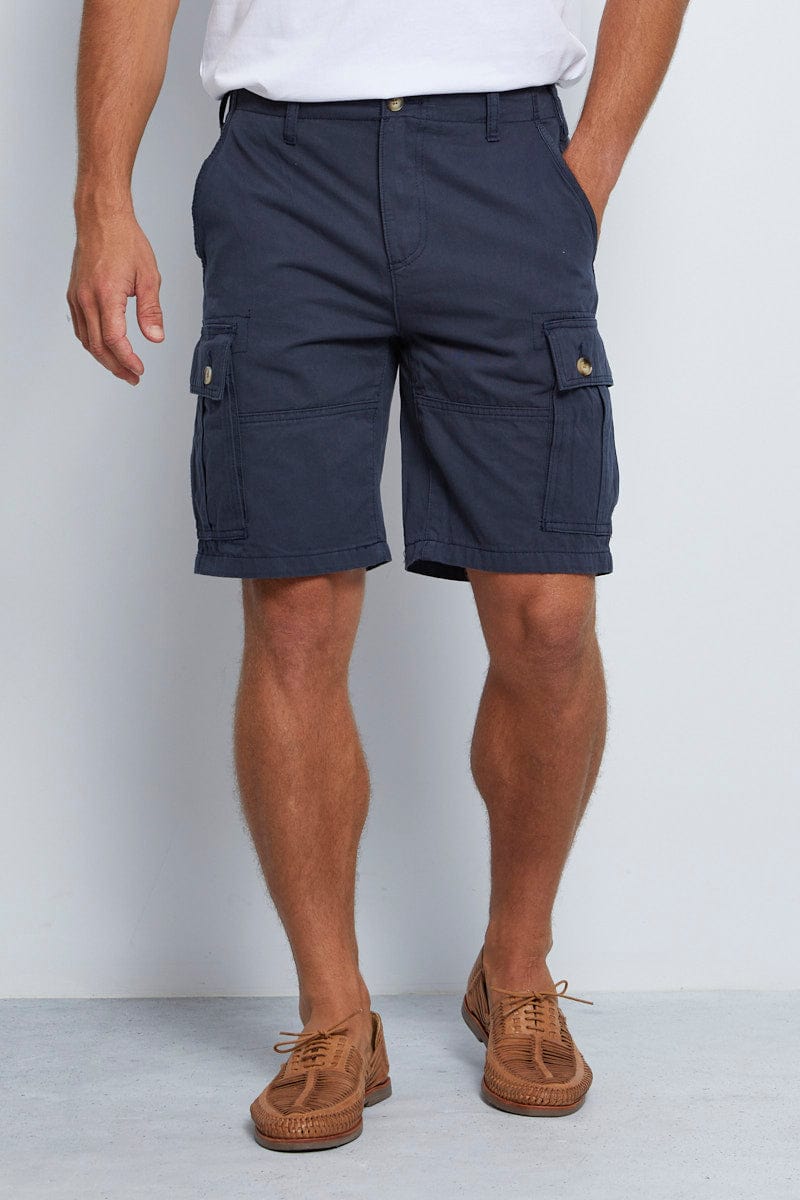 SHORTS Blue Cargo Short Cotton Stretch Pocket Detail for Women by Ally