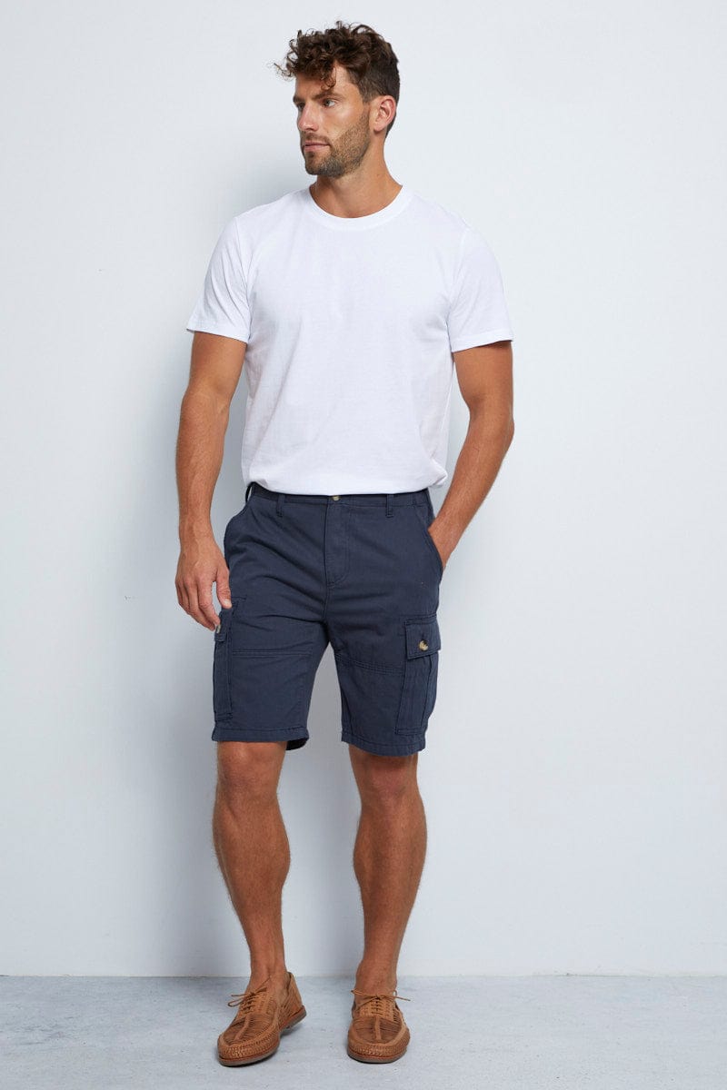 SHORTS Blue Cargo Short Cotton Stretch Pocket Detail for Women by Ally
