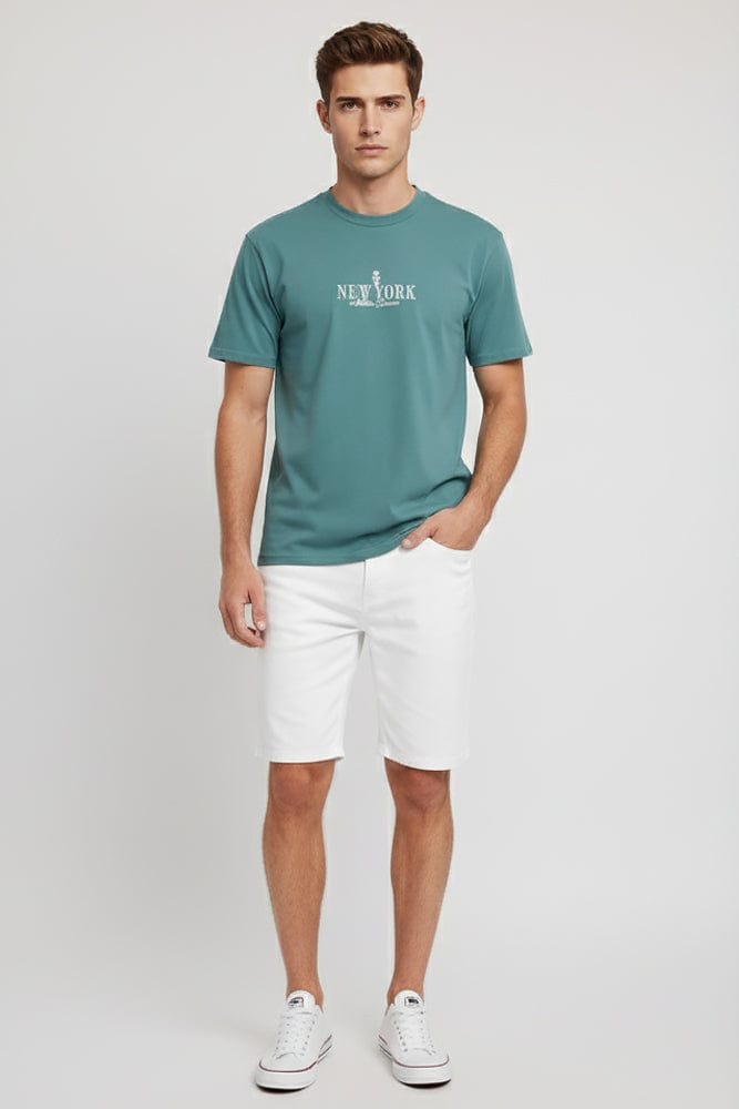 Green Graphic Tee New York Embroidery Slogan T-shirt