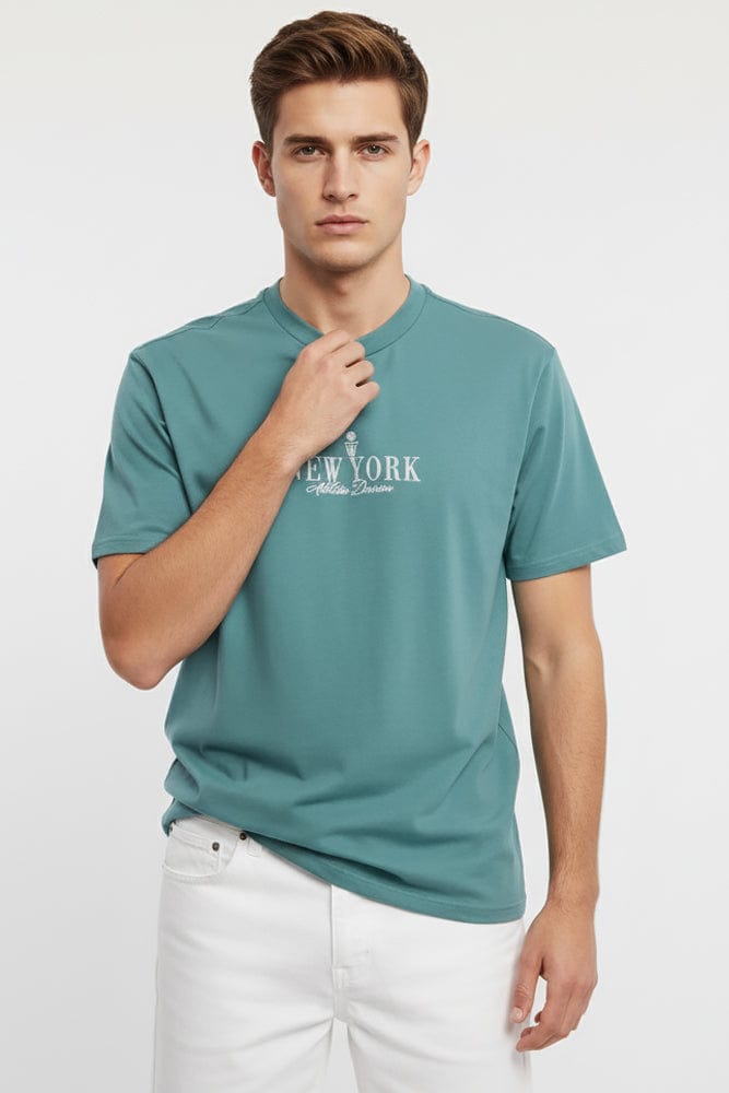 Green Graphic Tee New York Embroidery Slogan T-shirt