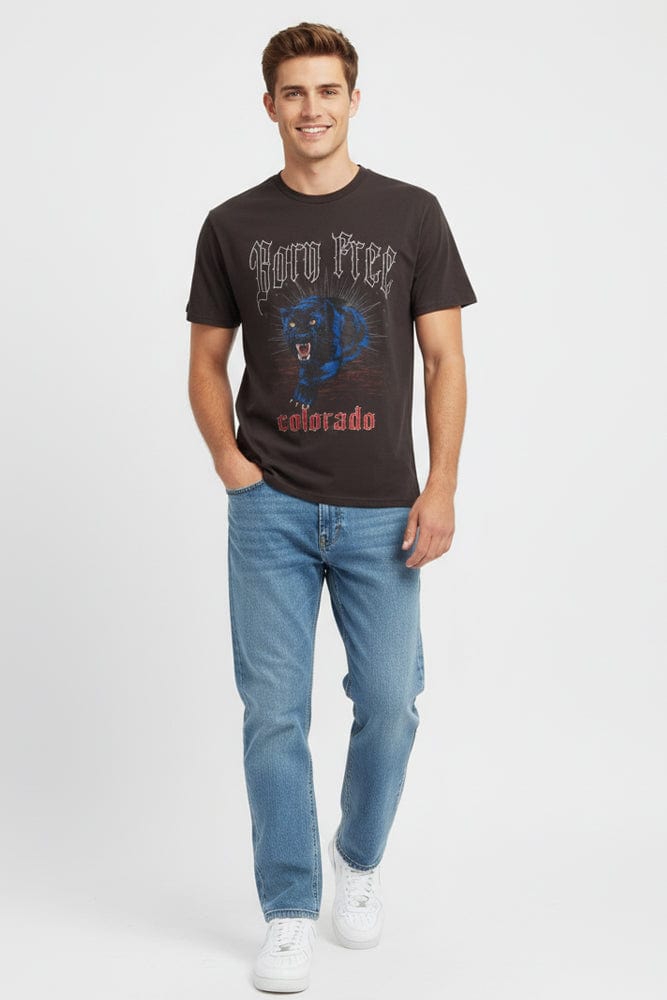 Grey Graphic Tee Panther Slogan T-shirt