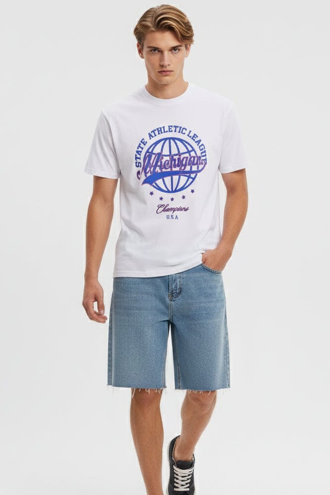White Graphic Tee Michigan Slogan Varsity T-shirt