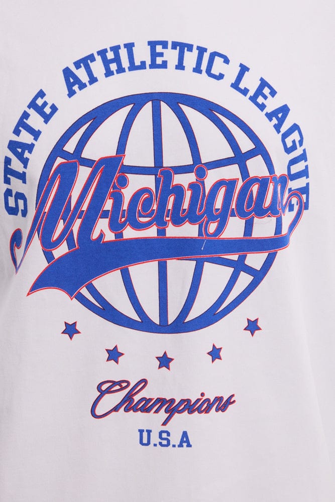White Graphic Tee Michigan Slogan Varsity T-shirt
