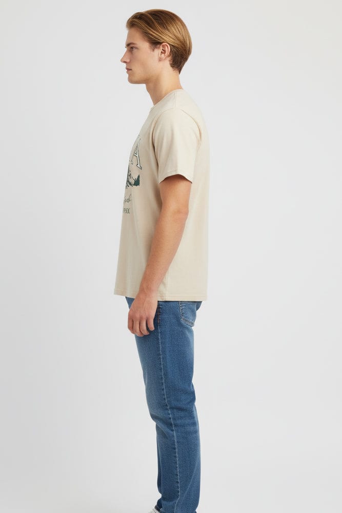 Beige Graphic Tee Mountain Alaska Slogan T-shirt