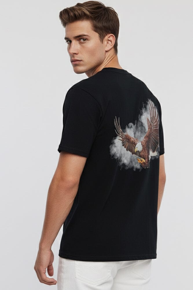 Black Graphic Tee Eagle Placement T-shirt