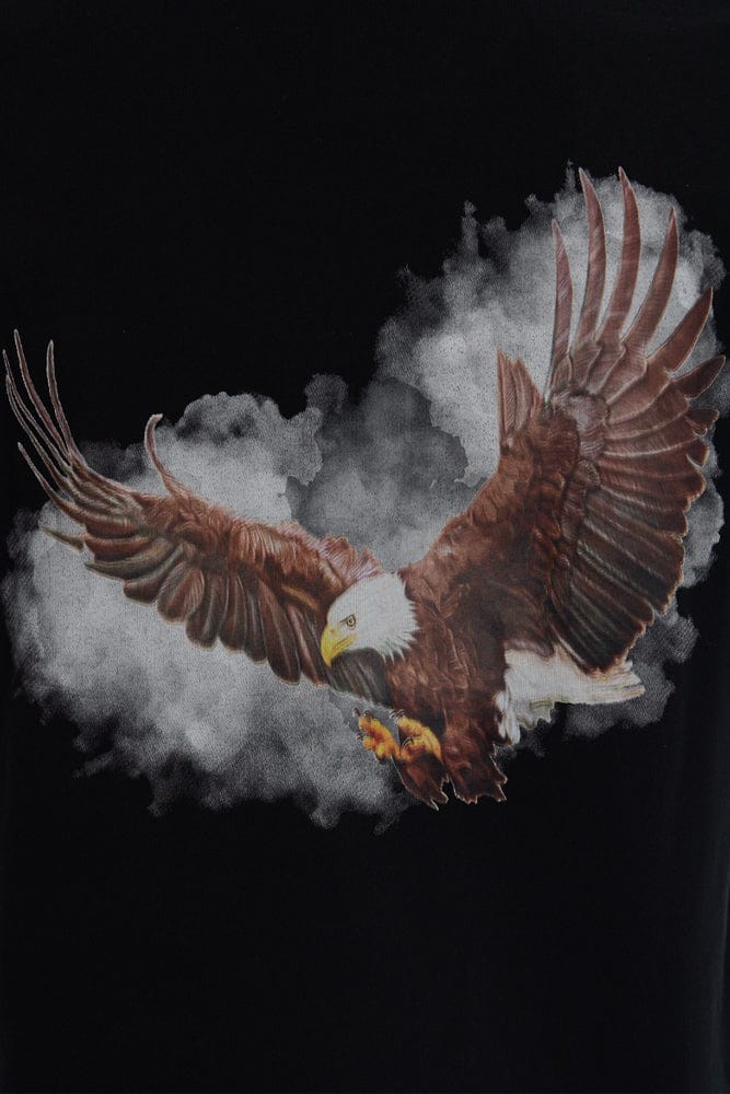 Black Graphic Tee Eagle Placement T-shirt