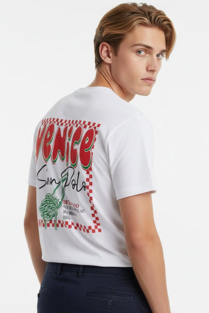 White Graphic Tee Italian Venice Pasta Slogan T-Shirt