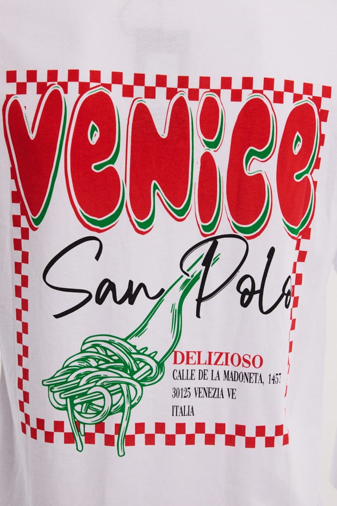 White Graphic Tee Italian Venice Pasta Slogan T-Shirt