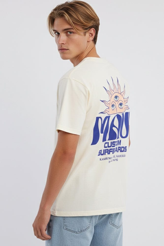 Beige Graphic Tee Maui Surfer Slogan T-shirt