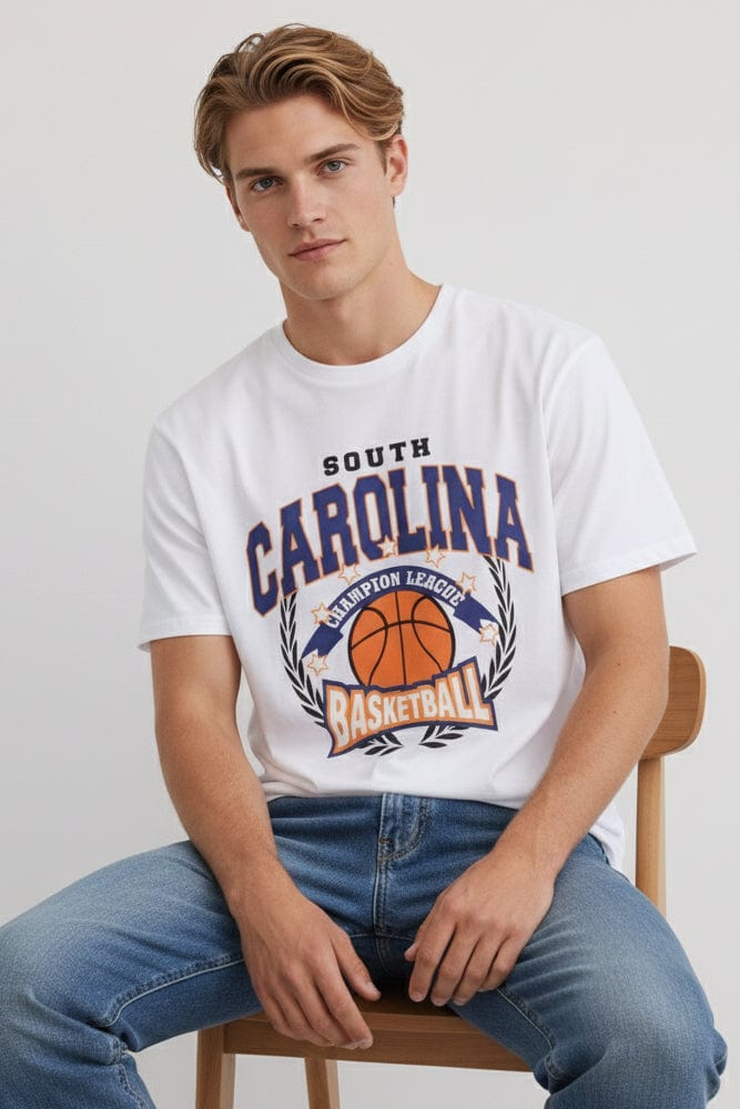 White Graphic Tee Basketball Varsity Slogan Tshirt