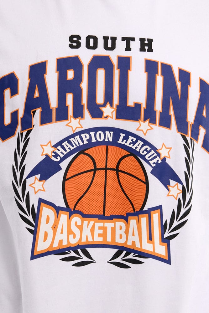 White Graphic Tee Basketball Varsity Slogan Tshirt