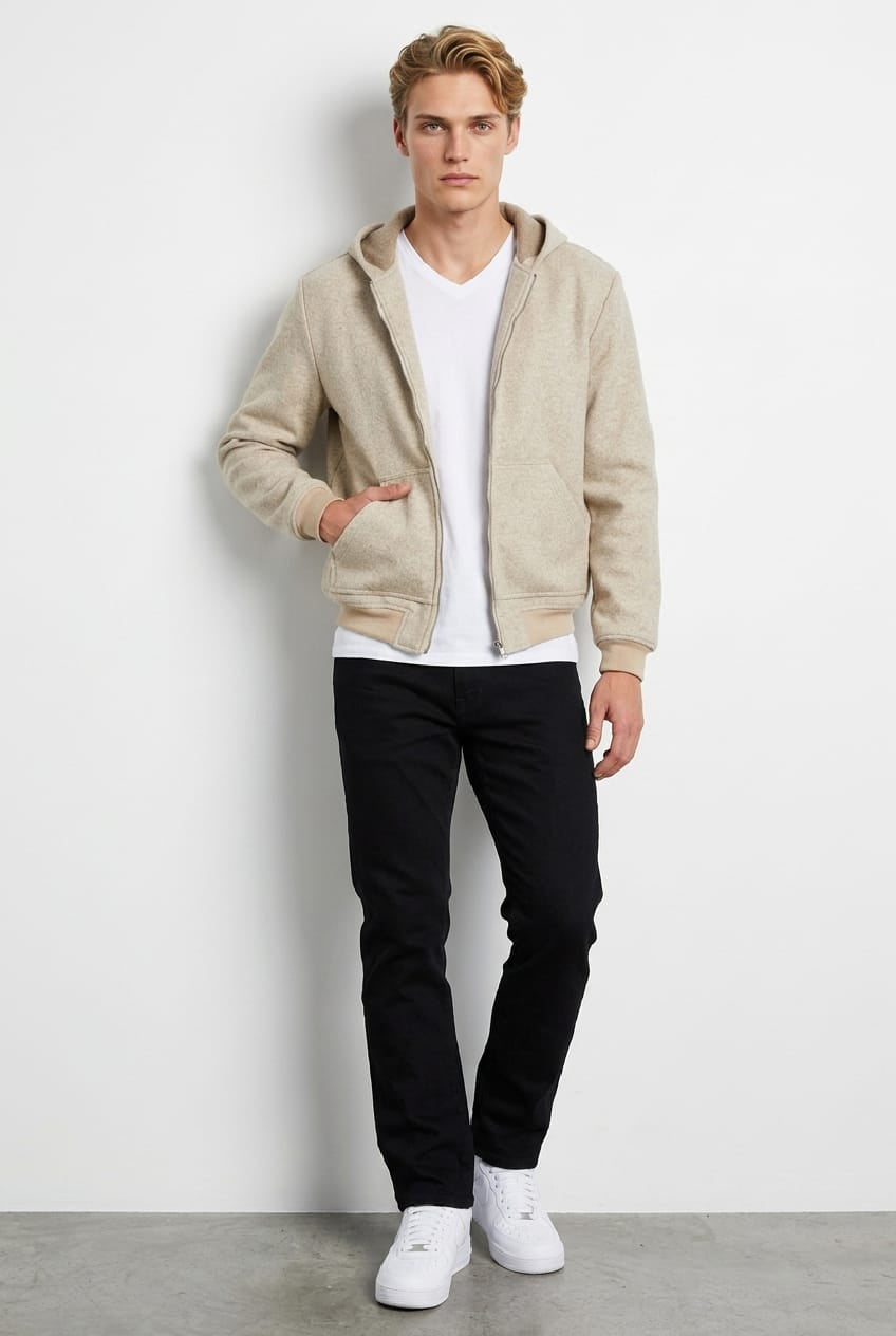 Nude Brushed Hoodie Zip Through Long Sleeve