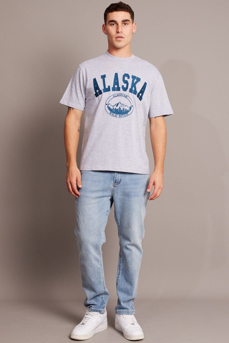 Grey Graphic Tee Embroidered Alaska Mountain T-shirt for AM Supply