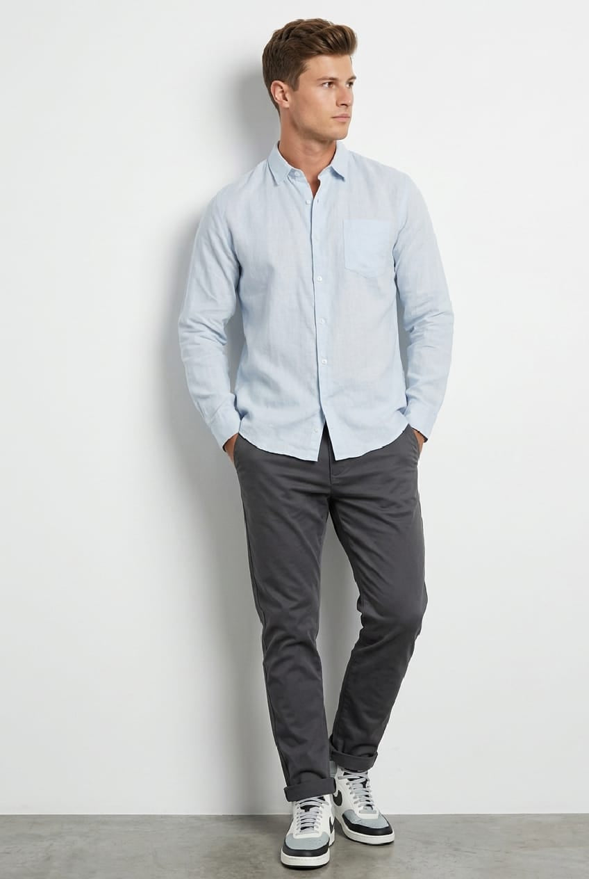 Blue Alexander Linen Long Sleeve Shirt