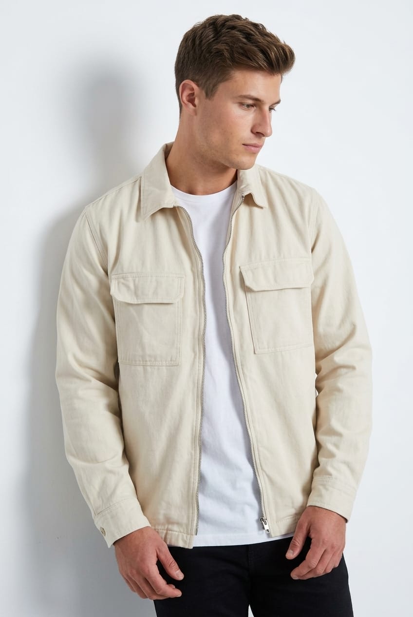 Nude Twill Jacket Zip Through Cotton Long Sleeve